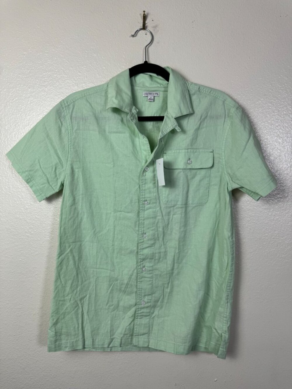 NEW Crewcuts Mint Green Linen Cotton Short Sleeve Button Front Shirt Kid Size 16
